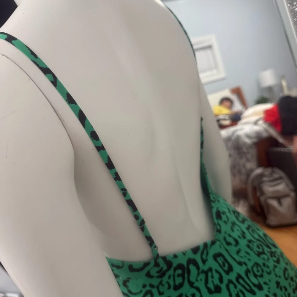 Wayf Green Leopard-Print V-Neck Ruffle Mini Dress - Picture 2 of 3